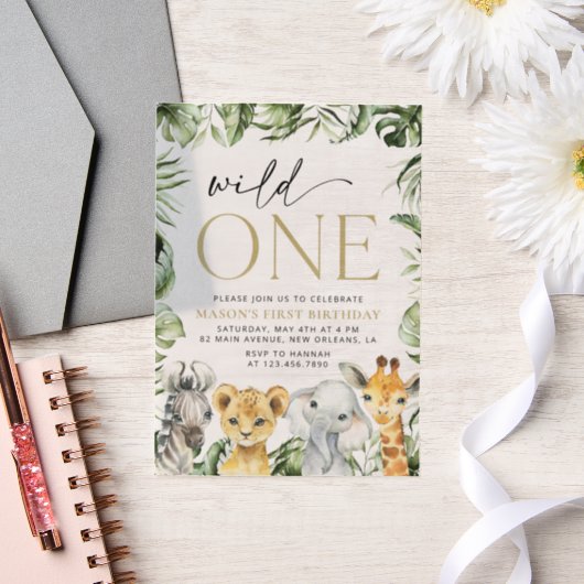 Oerwouden dieren, Safari, Wild One, Eerste Dag Vellum Uitnodigingen (Huwelijk)