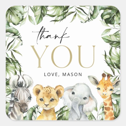 Oerwouden dieren, Safari, Wild One, Eerste Dag Vierkante Sticker (Voorkant)