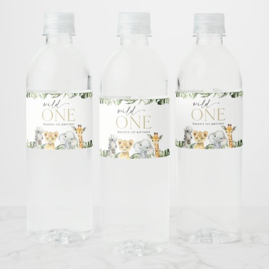 Oerwouden dieren, Safari, Wild One, Eerste Dag Waterfles Etiket (Flessen)