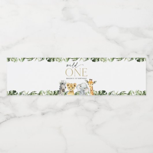 Oerwouden dieren, Safari, Wild One, Eerste Dag Waterfles Etiket (Enkel label)