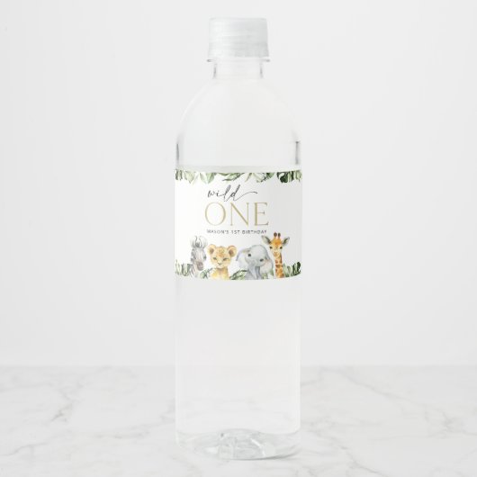 Oerwouden dieren, Safari, Wild One, Eerste Dag Waterfles Etiket (Voorkant)