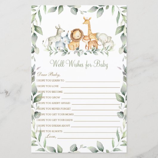 Oerwouden dieren wensen Baby shower gaam (Voorkant)