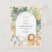 Oerwouden jongen eerste verjaardag van Safari Uitnodiging Briefkaart (Voorkant)