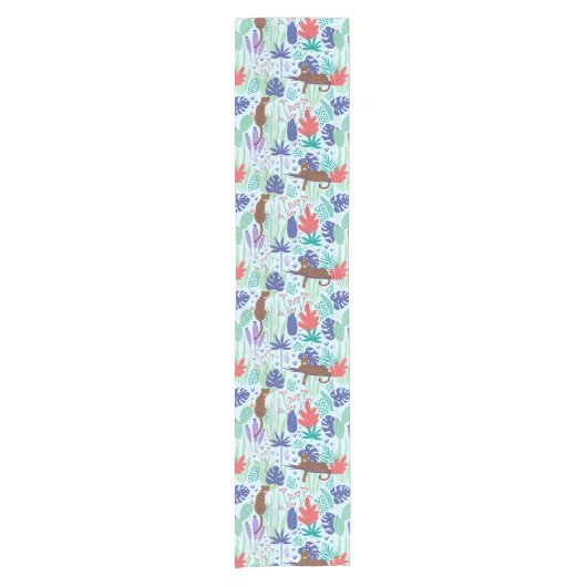 Oerwouden katten met bloemen en bladeren korte tafelloper (Voorkant)