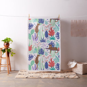 Oerwouden katten met bloemen en bladeren stof