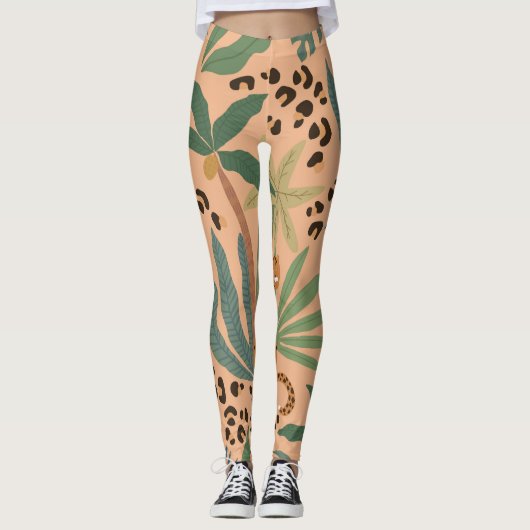 Oerwouden luipaard print: Dierlijk naadloos patroo Leggings (Voorkant)