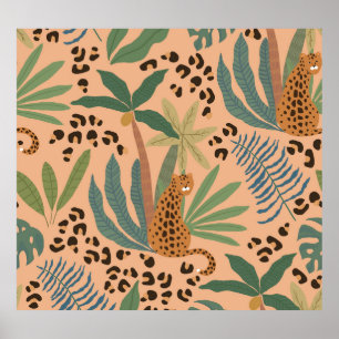 Oerwouden luipaard print: Dierlijk naadloos patroo Poster