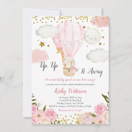 Oerwouden met warme lucht Meisje Baby shower Kaart (Voorkant)