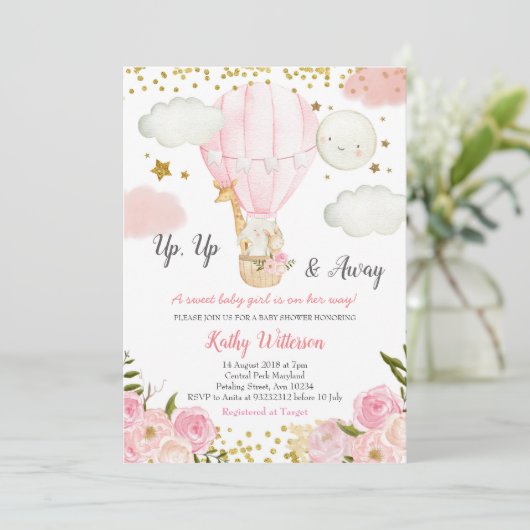 Oerwouden met warme lucht Meisje Baby shower Kaart (Staand voorkant)