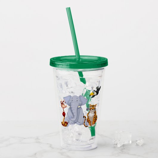 Oerwouden: olifant, tijger, aap acryl drinkbeker (Voorkant ijs)