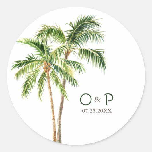Oerwouden palm waterverf tropical classic ronde st ronde sticker (Voorkant)