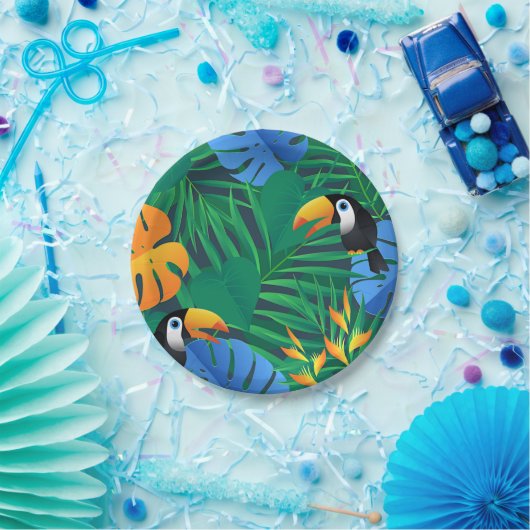 Oerwouden palmen, varens en toucans papieren bordje (Feest)