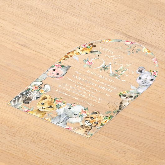 Oerwouden, Safari, Bloemen, Baby shower Acryl Uitnodigingen (Laagn)