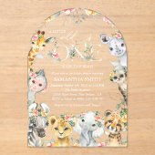 Oerwouden, Safari, Bloemen, Baby shower Acryl Uitnodigingen (Voorkant)