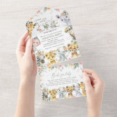Oerwouden, Safari, Bloemen, Baby shower All In One Uitnodiging (Afscheurbaar)