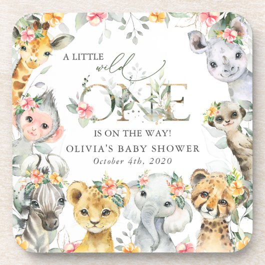 Oerwouden, Safari, Bloemen, Baby shower Bier Onderzetter (Voorkant)