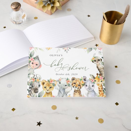 Oerwouden, Safari, Bloemen, Baby shower Gastenboek (Voorkant open)