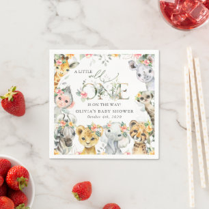 Oerwouden, Safari, Bloemen, Baby shower Servet