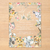 Oerwouden, safari, bloemen, eerste verjaardag acryl uitnodigingen (Voorkant)