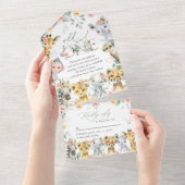 Oerwouden, safari, bloemen, eerste verjaardag all in one uitnodiging (Afscheurbaar)