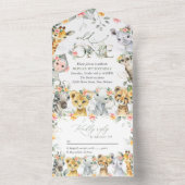 Oerwouden, safari, bloemen, eerste verjaardag all in one uitnodiging (Binnen)