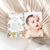 Oerwouden, safari, bloemen, eerste verjaardag bedankkaart