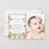 Oerwouden, safari, bloemen, eerste verjaardag bedankkaart (Voorkant)