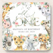 Oerwouden, safari, bloemen, eerste verjaardag bier onderzetter (Voorkant)