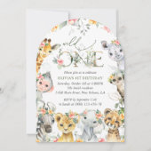 Oerwouden, safari, bloemen, eerste verjaardag kaart (Voorkant)