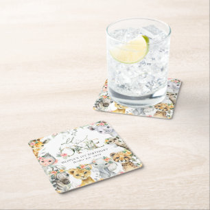 Oerwouden, safari, bloemen, eerste verjaardag kartonnen onderzetters