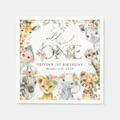 Oerwouden, safari, bloemen, eerste verjaardag servet (Voorkant)