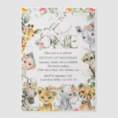 Oerwouden, safari, bloemen, eerste verjaardag vellum uitnodigingen (Voorkant)