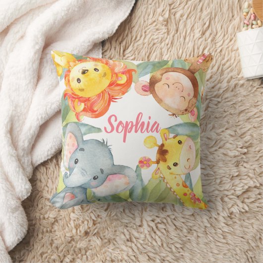 Oerwouden Safari Nursery Baby Girl Pink Cute Kussen (Deken)