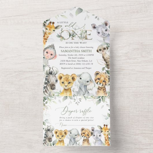 Oerwouden, Safari, Wild One, Baby shower All In One Uitnodiging (Binnen)