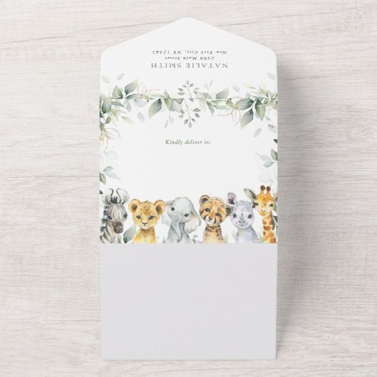 Oerwouden, Safari, Wild One, Baby shower All In One Uitnodiging (Buitenkant)