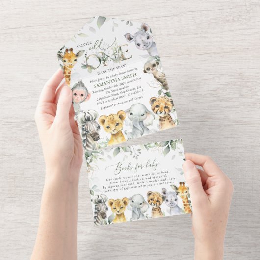 Oerwouden, Safari, Wild One, Baby shower All In One Uitnodiging (Afscheurbaar)