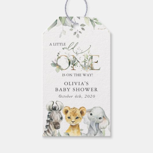 Oerwouden, Safari, Wild One, Baby shower Cadeaulabel (Voorkant)