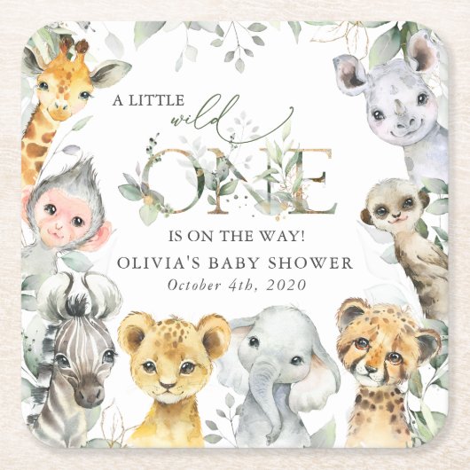 Oerwouden, Safari, Wild One, Baby shower Kartonnen Onderzetters (Voorkant)