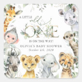 Oerwouden, Safari, Wild One, Baby shower Vierkante Sticker (Voorkant)