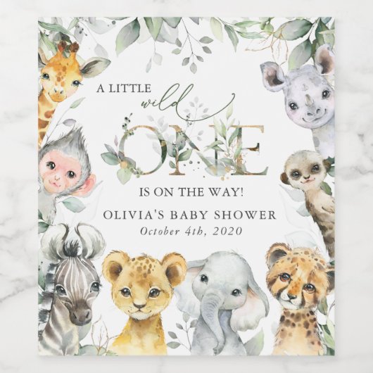 Oerwouden, Safari, Wild One, Baby shower Wijn Etiket (Enkel label)