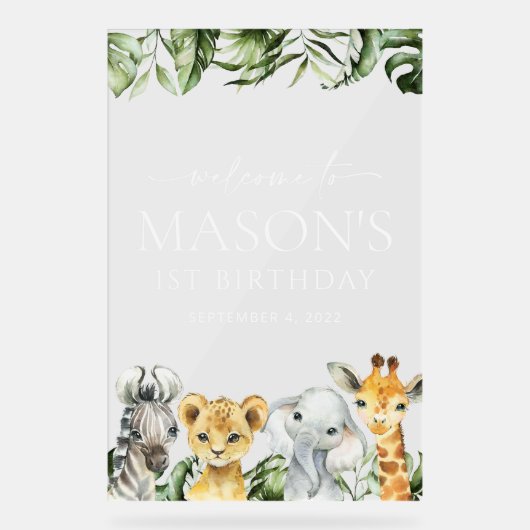 Oerwouden, Safari, Wild One, Birthday Welcome Acryl Bord (Voorkant)