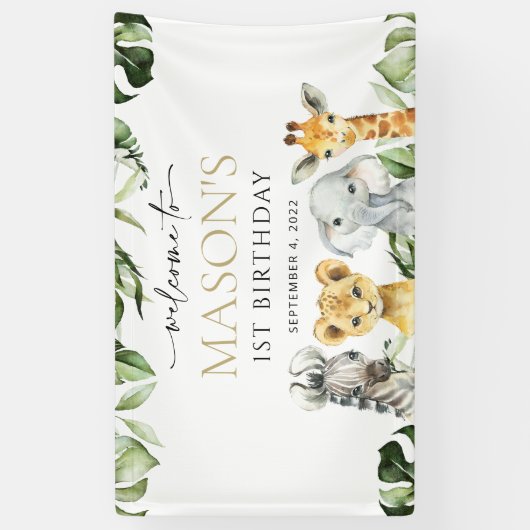 Oerwouden, Safari, Wild One, Birthday Welcome Spandoek (Verticaal)