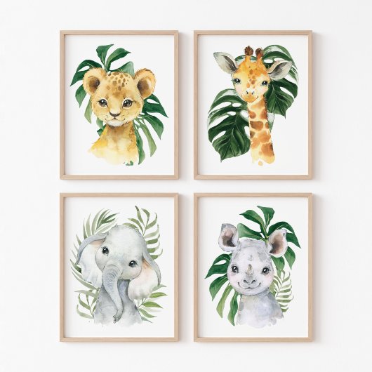 Oerwouden, safaridieren, palmbladeren muurkunst sets