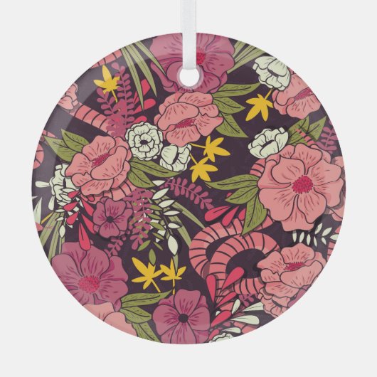 Oerwouden slangen, tropische bloemen, . glas ornament (Voorkant)