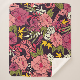 Oerwouden slangen, tropische bloemen, . sherpa deken