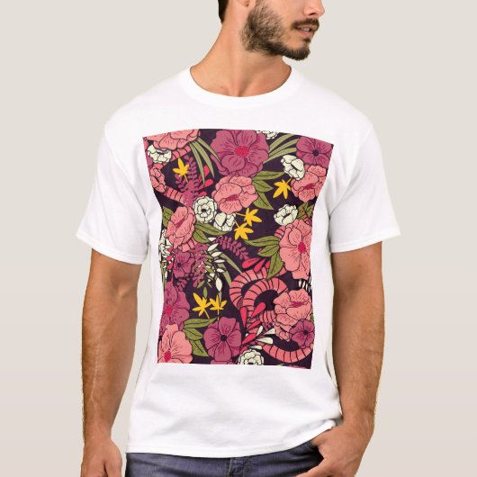 Oerwouden slangen, tropische bloemen, . t-shirt (Voorkant)