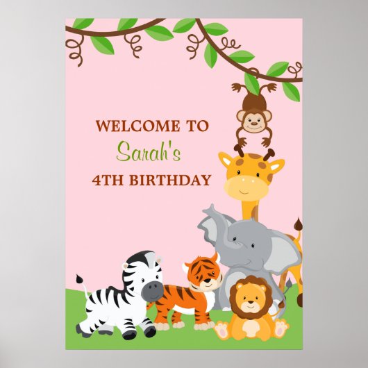 Oerwouden van Cute Safari Birthday Party Poster (Voorkant)