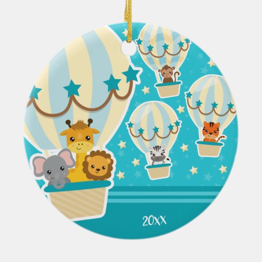 Oerwouden vliegen in warme luchtballonkerst keramisch ornament (Achterkant)