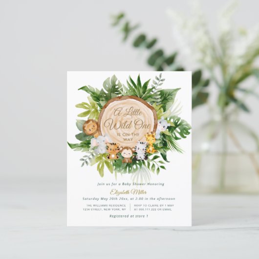 oerwouden wild één baby shower uitnodiging (Staand voorkant)
