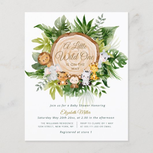 oerwouden wild één baby shower uitnodiging (Voorkant)